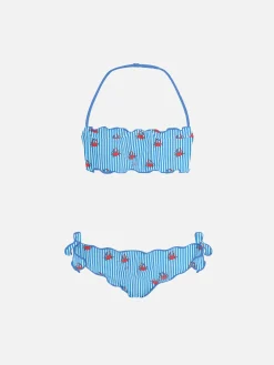 Bikini classico a fascia Emy da bambina con stampa granchio