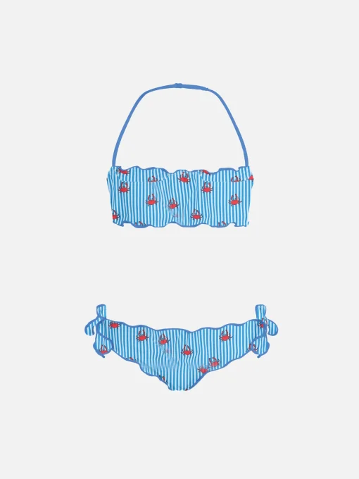 Bikini classico a fascia Emy da bambina con stampa granchio