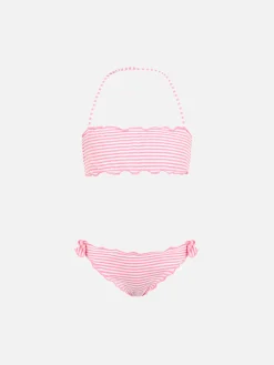 Bikini classico a fascia da bambina Emy in seersucker con stampa a righe