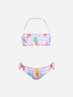 Bikini classico a fascia da bambina Emy con stampa gelato