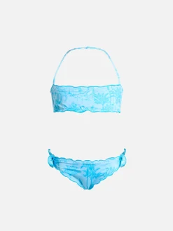 Bikini classico a fascia da bambina Emy con stampa toile de jouy