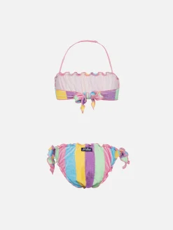 Bikini classico a fascia da bambina Emy in spugna con stampa a righe
