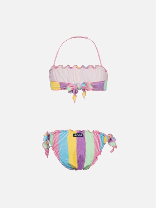 Bikini classico a fascia da bambina Emy in spugna con stampa a righe