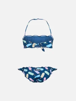 Bikini classico a fascia da bambina Emy con stampa ghiaccioli