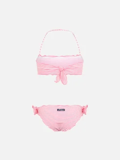 Bikini classico a fascia da bambina Emy in seersucker con stampa a righe