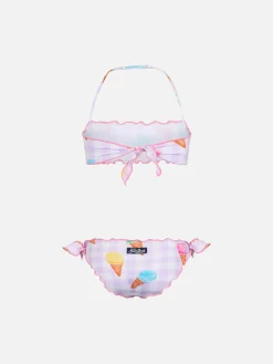 Bikini classico a fascia da bambina Emy con stampa gelato