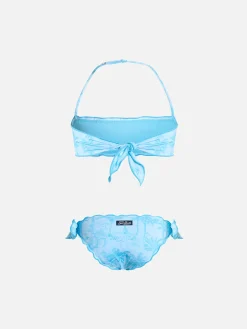 Bikini classico a fascia da bambina Emy con stampa toile de jouy