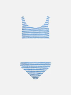 Bikini classico crinkle da bambina a righe azzurre Baker