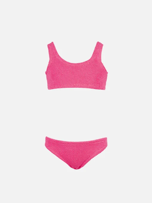 Bikini classico crinkle da bambina rosa fluo Baker
