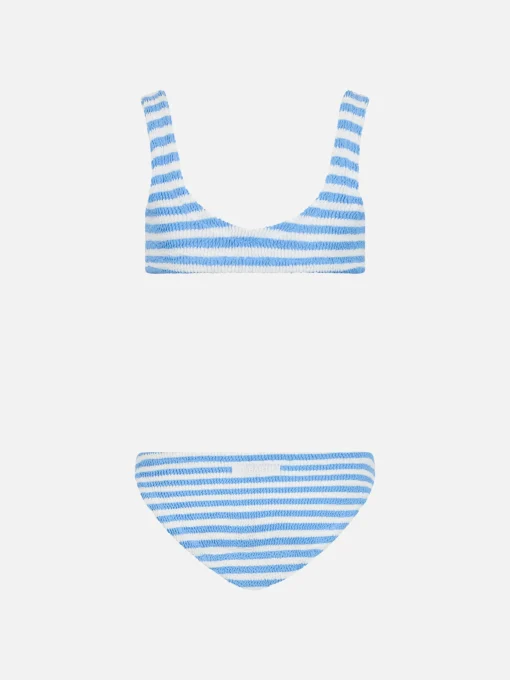 Bikini classico crinkle da bambina a righe azzurre Baker