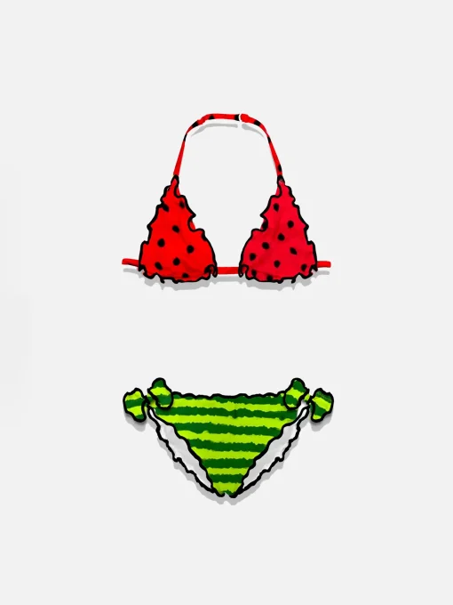 Bikini da bambina a triangolo con stampa anguria