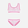 Bikini da bambina a bralette rigato crinkle con piping