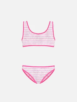 Bikini da bambina a bralette rigato crinkle con piping