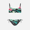 Bikini da bambina a bralette con stampa Heliconia