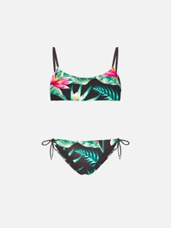 Bikini da bambina a bralette con stampa Heliconia