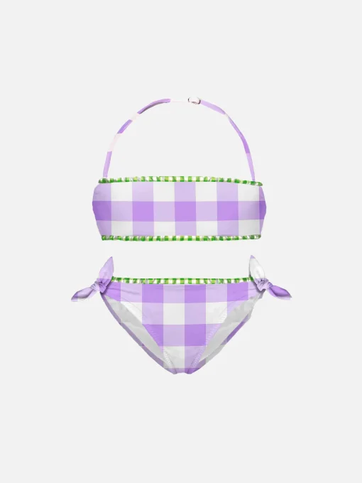 Bikini da bambina a bralette a quadretti