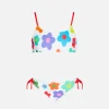 Bikini da bambina a bralette con stampa margherite multicolore