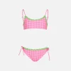 Bikini da bambina a bralette con fantasia Vichy bianca e fucsia