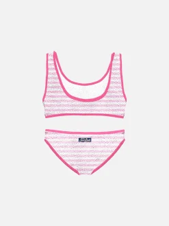 Bikini da bambina a bralette rigato crinkle con piping