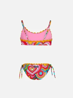 Bikini da bambina a bralette con stampa multicolore