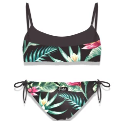 Bikini da bambina a bralette con stampa Heliconia