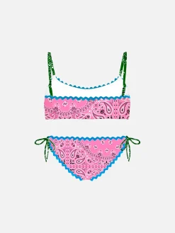 Bikini da bambina a bralette con stampa bandana