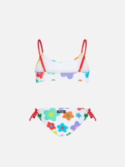 Bikini da bambina a bralette con stampa margherite multicolore