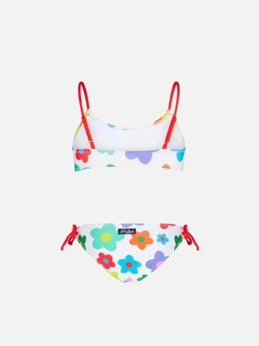 Bikini da bambina a bralette con stampa margherite multicolore