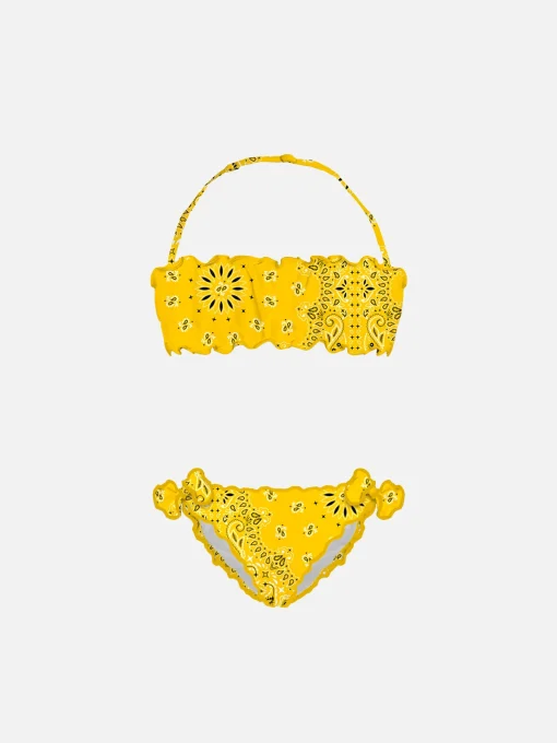 Bikini da bambina a fascia con stampa bandana