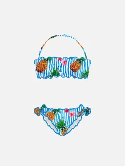 Bikini da bambina a fascia con stampa ananas