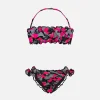 Bikini da bambina a fascia con stampa mimetica fucsia