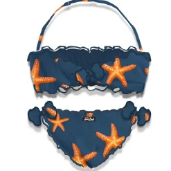 Bikini da bambina a fascia con stampa stelle marine