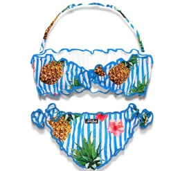 Bikini da bambina a fascia con stampa ananas