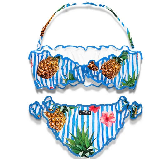 Bikini da bambina a fascia con stampa ananas