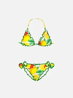 Bikini da bambina a triangolo con stampa limoni