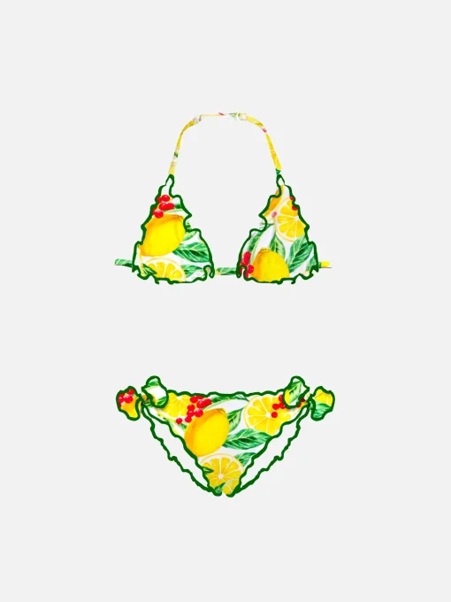 Bikini da bambina a triangolo con stampa limoni
