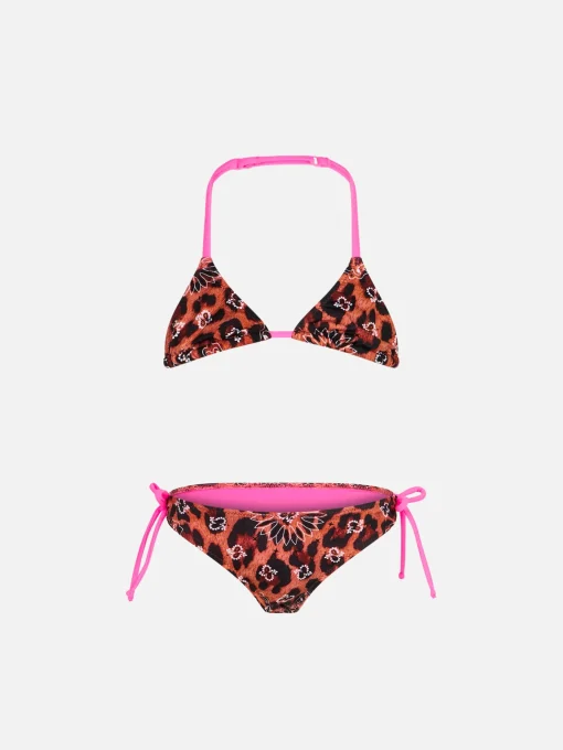 Bikini da bambina a triangolo con stampa bandana leo