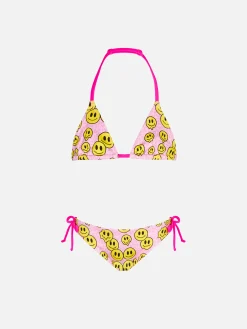 Bikini da bambina a triangolo con stampa sorrisi