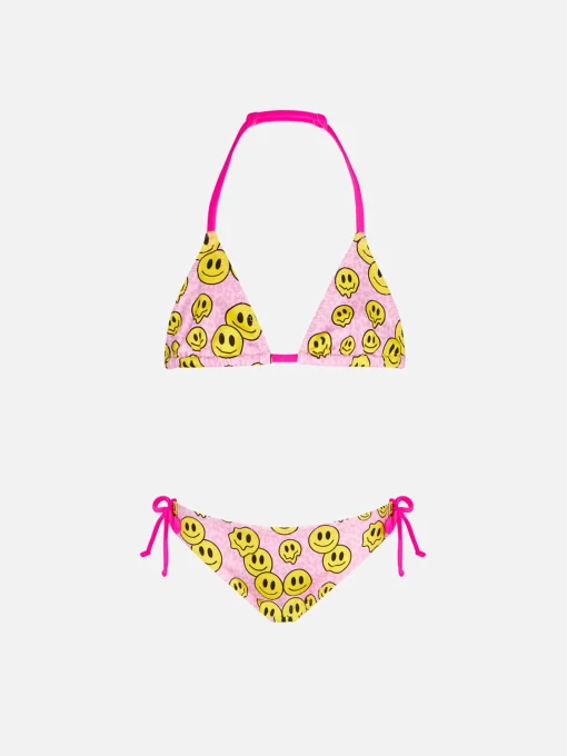 Bikini da bambina a triangolo con stampa sorrisi
