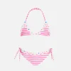 Bikini da bambina a triangolo con righe rosa fluo