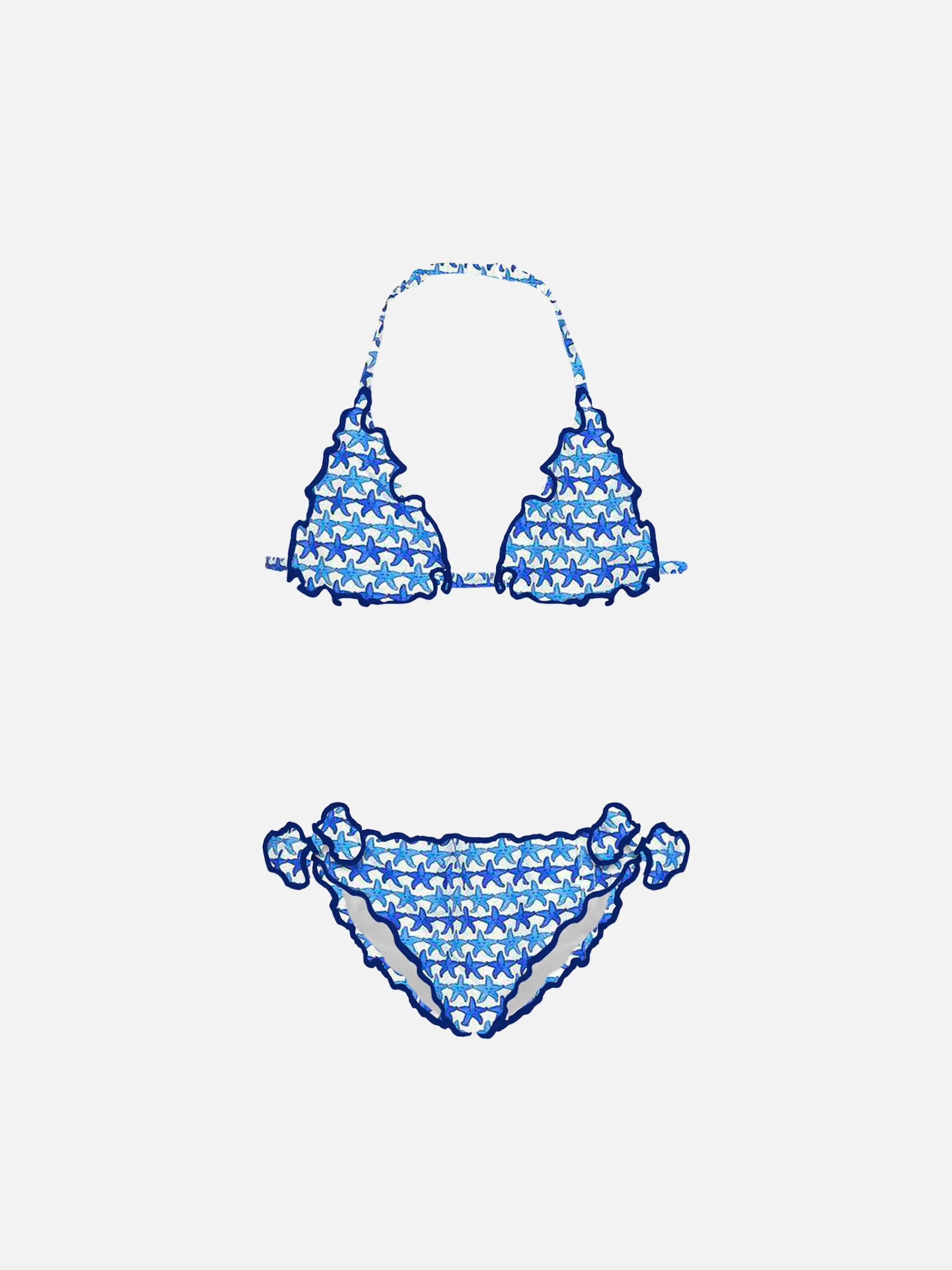 Bikini da bambina a triangolo con stampa stelle marine