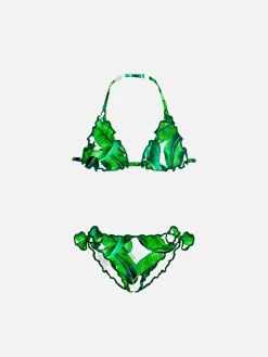 Bikini da bambina a triangolo con stampa tropicale