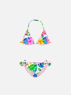 Bikini da bambina a triangolo con stampa tropicale