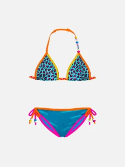 Bikini da bambina a triangolo con stampa leopardata