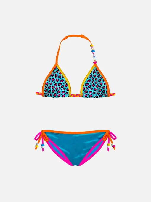 Bikini da bambina a triangolo con stampa leopardata