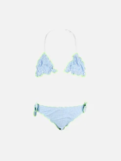 Bikini da bambina a triangolo in seersucker con righe