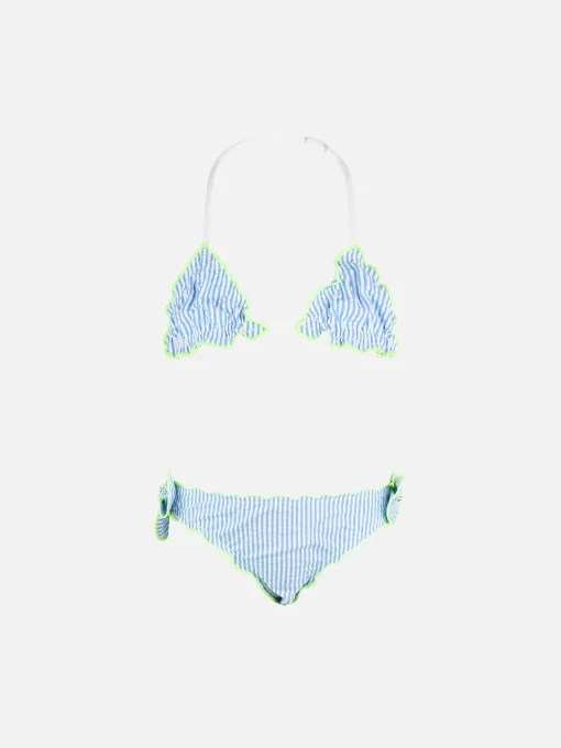 Bikini da bambina a triangolo in seersucker con righe