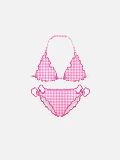 Bikini da bambina a triangolo con stampa vichy
