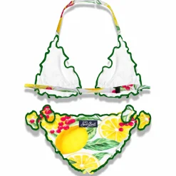 Bikini da bambina a triangolo con stampa limoni
