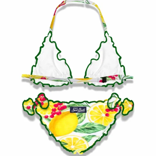 Bikini da bambina a triangolo con stampa limoni
